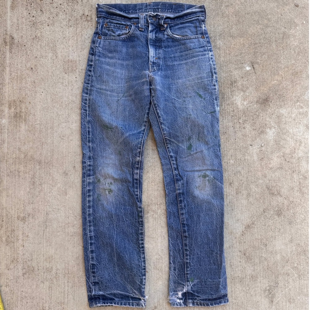 Vintage 70s JCPenney Plain Pockets Distressed Blue Denim Jeans 28x27 USA